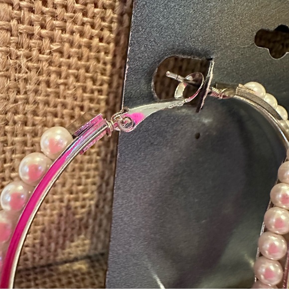 NWT Fashion Accents Earrings - Big Hoops silver tone covered in faux pearls - Picture 10 of 12